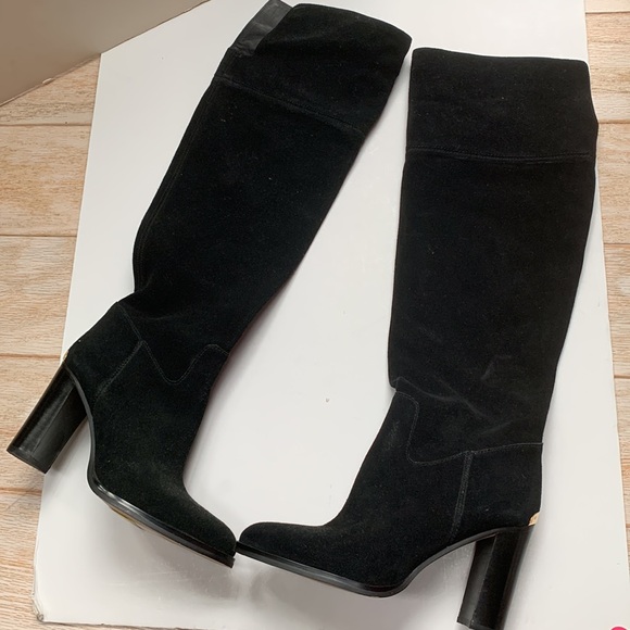 Michael Kors 🖤 Two Way Over Knee Boot Slouchy Wide Split Open Top Black Suede - Picture 11 of 16
